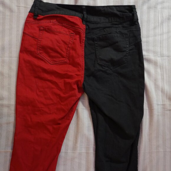 HT Denim Hi-Rise Skinny Red & Black Split Jeans Juniors 15 - Excellent Condition - Picture 5 of 5